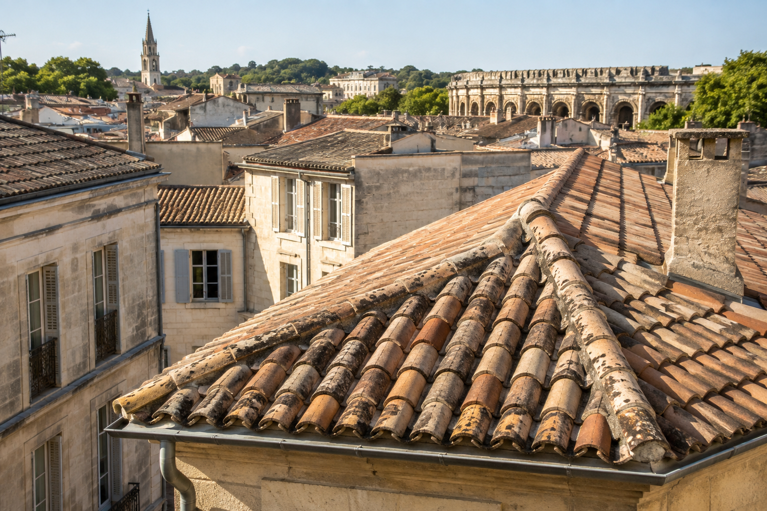 Toiture en tuiles du sud de la France illustrant les critères pour choisir un couvreur à Nîmes