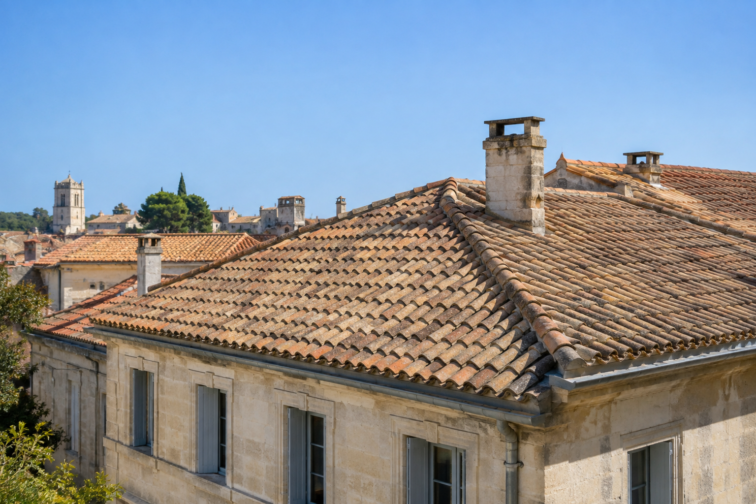 Toiture en tuiles à Nîmes illustrant la durée de vie d'une toiture en tuiles