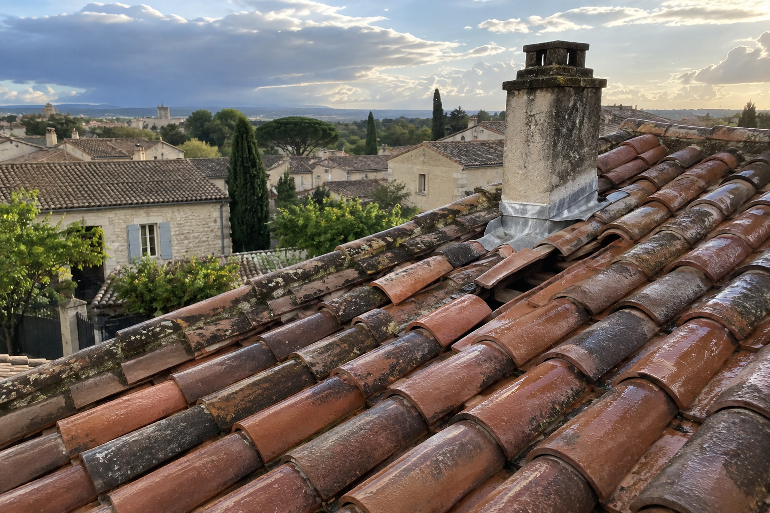 Infiltration d'eau plafond Marguerittes : toiture en tuiles à contrôler après la pluie