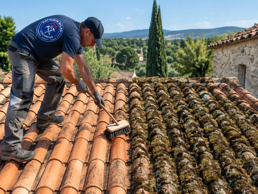 Démoussage manuel – Caveirac – travaux réalisés par Mathurin Dylan Couvreur